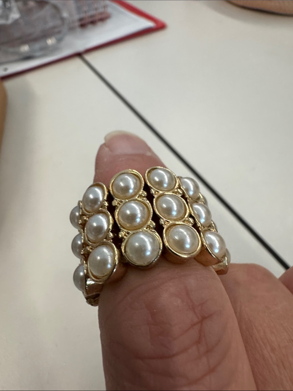 Gold-Tone Pearl Cluster Statement Ring